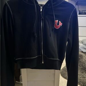 Black Cropped true religion zip up hoodie